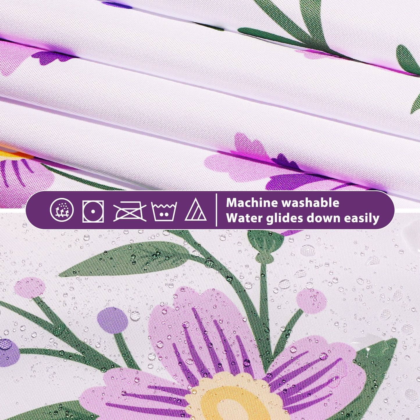 SnapHook Floral Shower Curtain with Snap-in Liner | 71WX74L, Purple Bouquet