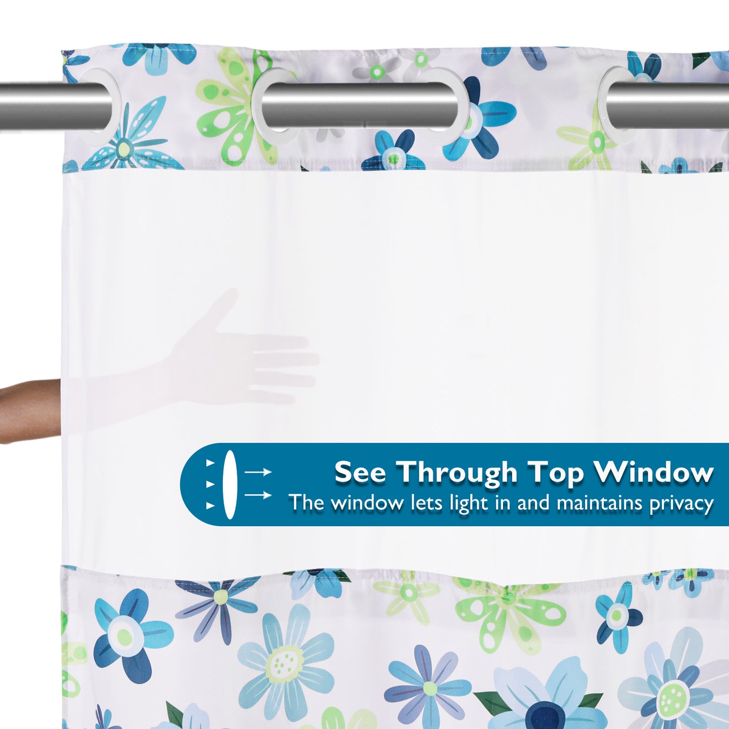 SnapHook Floral Shower Curtain with Snap-in Liner | 71WX74L, Green Bouquet