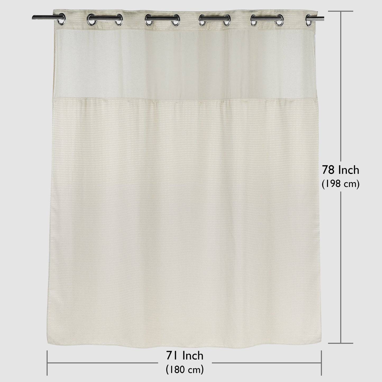 SnapHook Waffle Weave Fabric Shower Curtain with Snap-in Liner | Cream