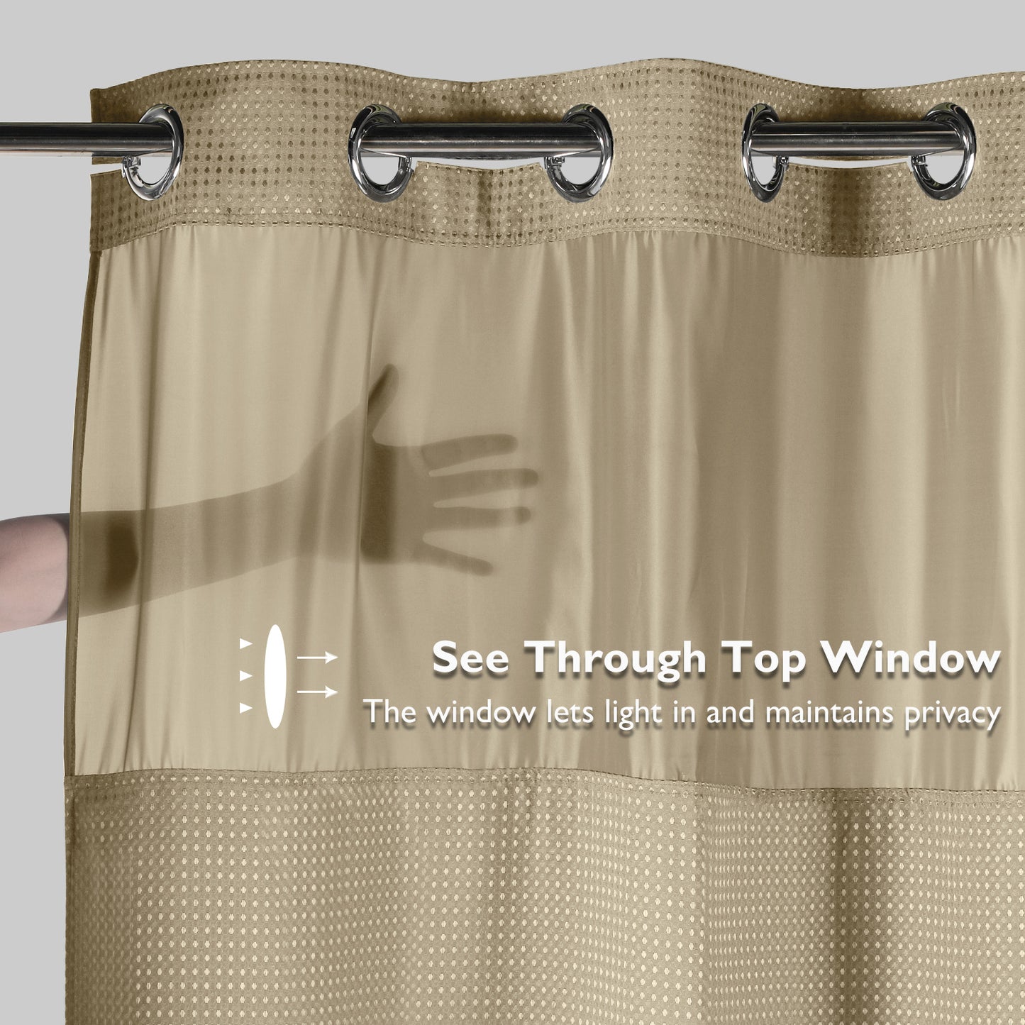 SnapHook Waffle Weave Fabric Shower Curtain with Snap-in Liner | 71WX78L, Beige