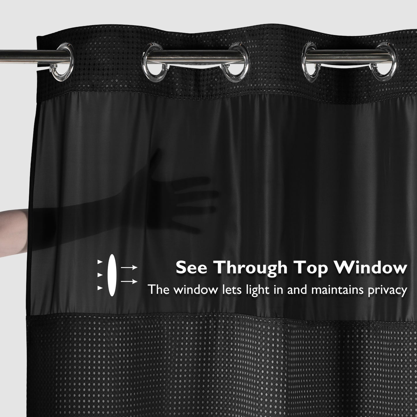 SnapHook Waffle Weave Fabric Shower Curtain with Snap-in Liner | 71WX78L, Black