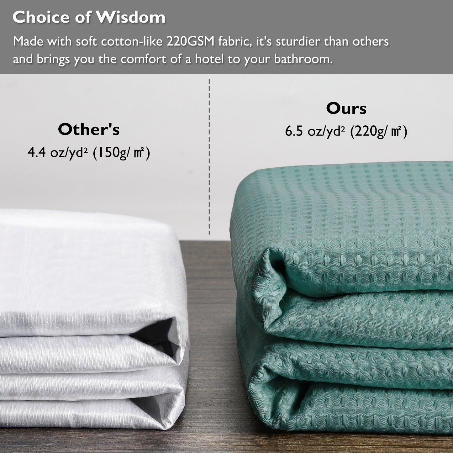 SnapHook Waffle Weave Fabric Shower Curtain with Snap-in Liner | 71WX78L, Sea Teal