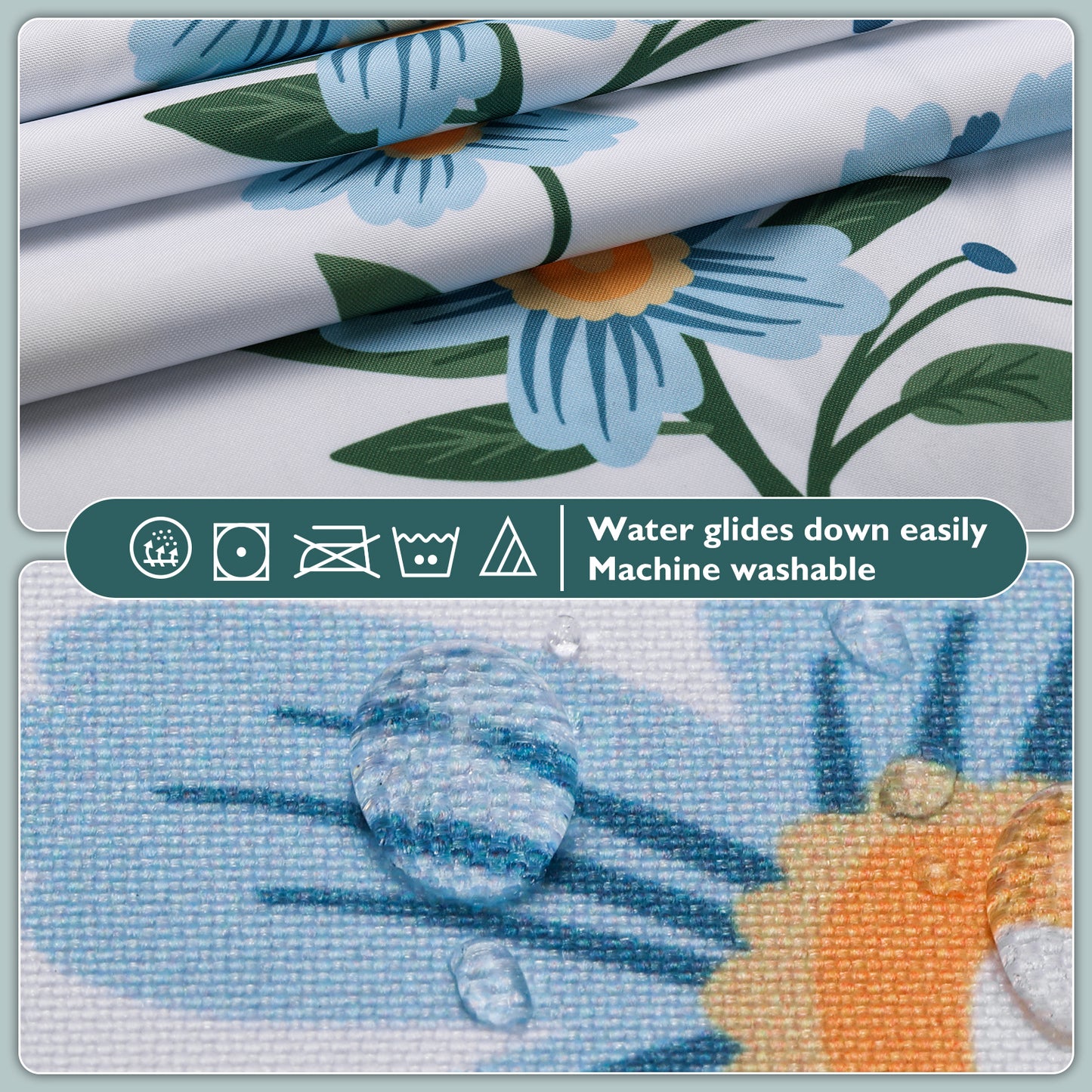SnapHook Floral Shower Curtain with Snap-in Liner | 71WX74L, Blue Bouquet