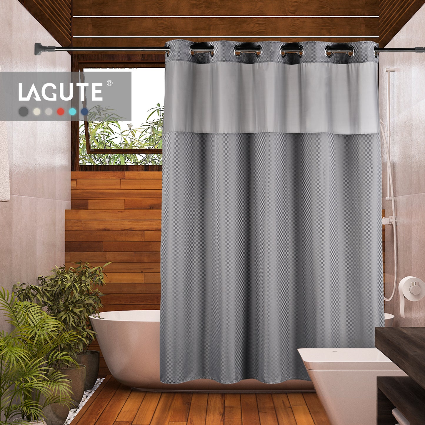 SnapHook Shower Curtain with Snap-in Liner | 71Wx74L, Gray