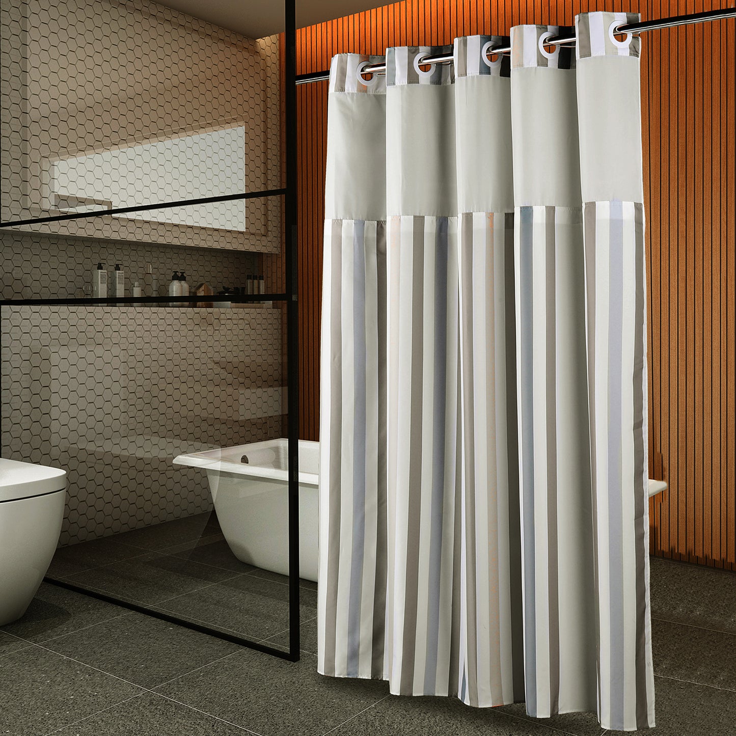 SnapHook Shower Curtain, Nordic Stripes