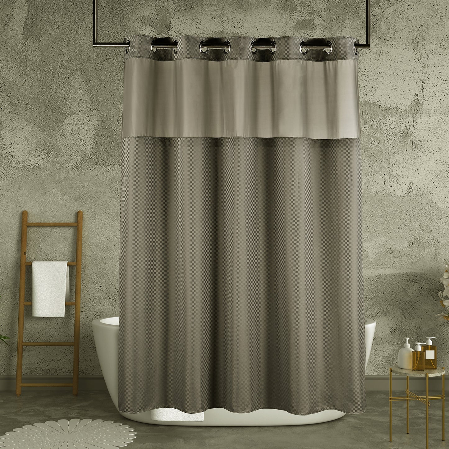 SnapHook Shower Curtain with Snap-in Liner | 71Wx74L, Gray