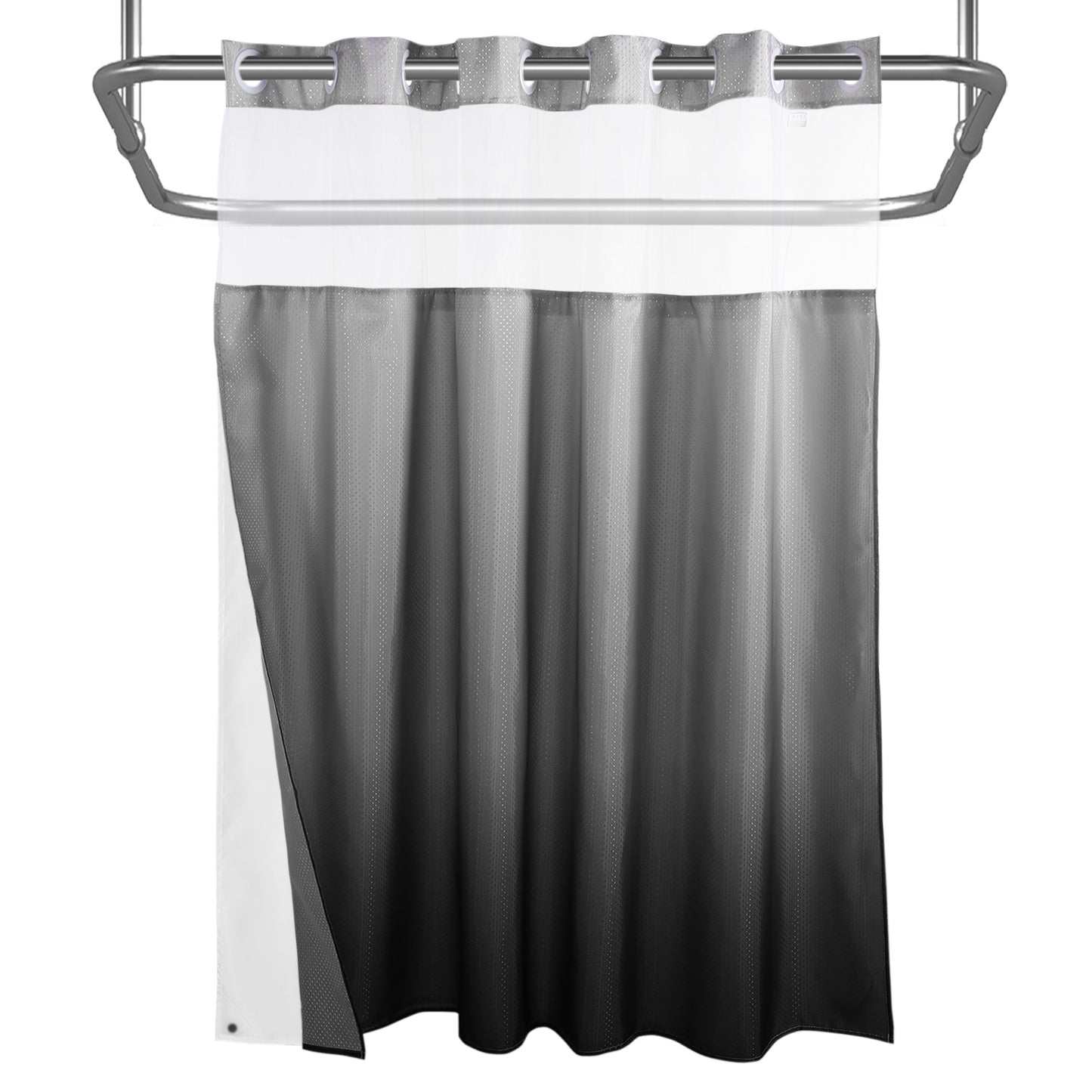 CozyHook Ombre Hook Free Shower Curtain with Snap-in Liner| Gray Gradient, 72Wx72L