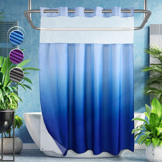 CozyHook Ombre Hook Free Shower Curtain with Snap-in Liner| Blue Gradient, 72Wx72L