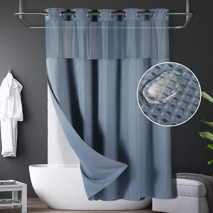 SnapHook Waffle Weave Fabric Shower Curtain with Snap-in Liner | 71WX78L, Vintage Blue