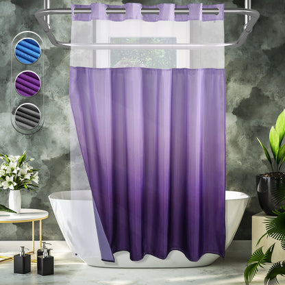 CozyHook Ombre Hook Free Shower Curtain with Snap-in Liner| Purple Gradient, 72Wx72L