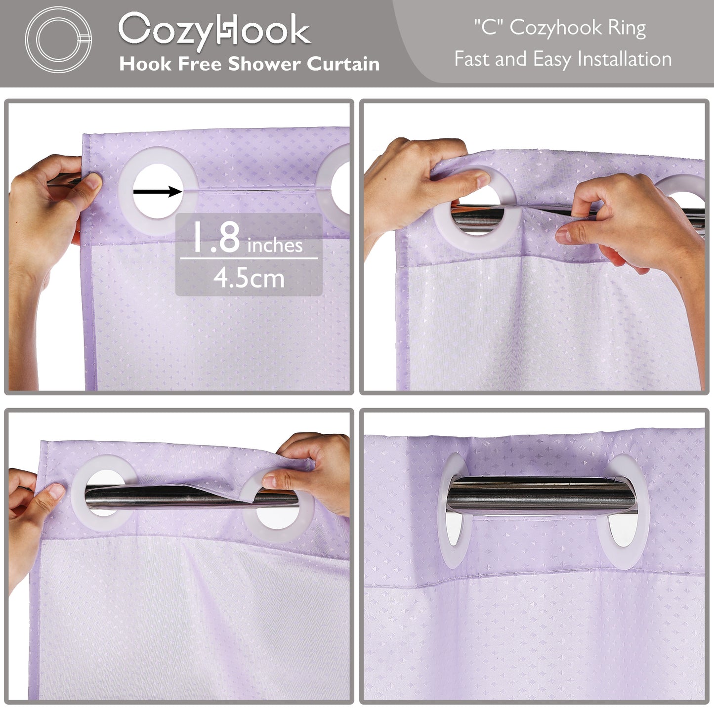 CozyHook Ombre Shower Curtain| 72Wx72L, Purple Gradient