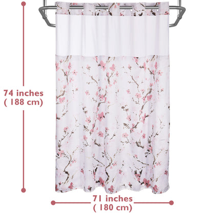 Lagute SnapHook Hook Free Shower Curtain with Snap-in Liner, 71Wx74L, Pink Blossom