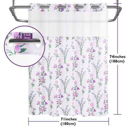 SnapHook Floral Shower Curtain with Snap-in Liner | 71WX74L, Purple Bouquet