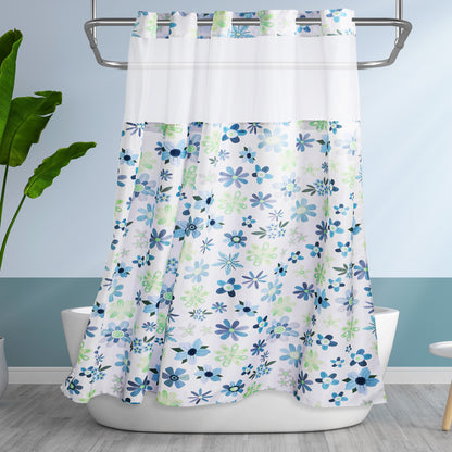 SnapHook Floral Shower Curtain with Snap-in Liner | 71WX74L, Green Bouquet