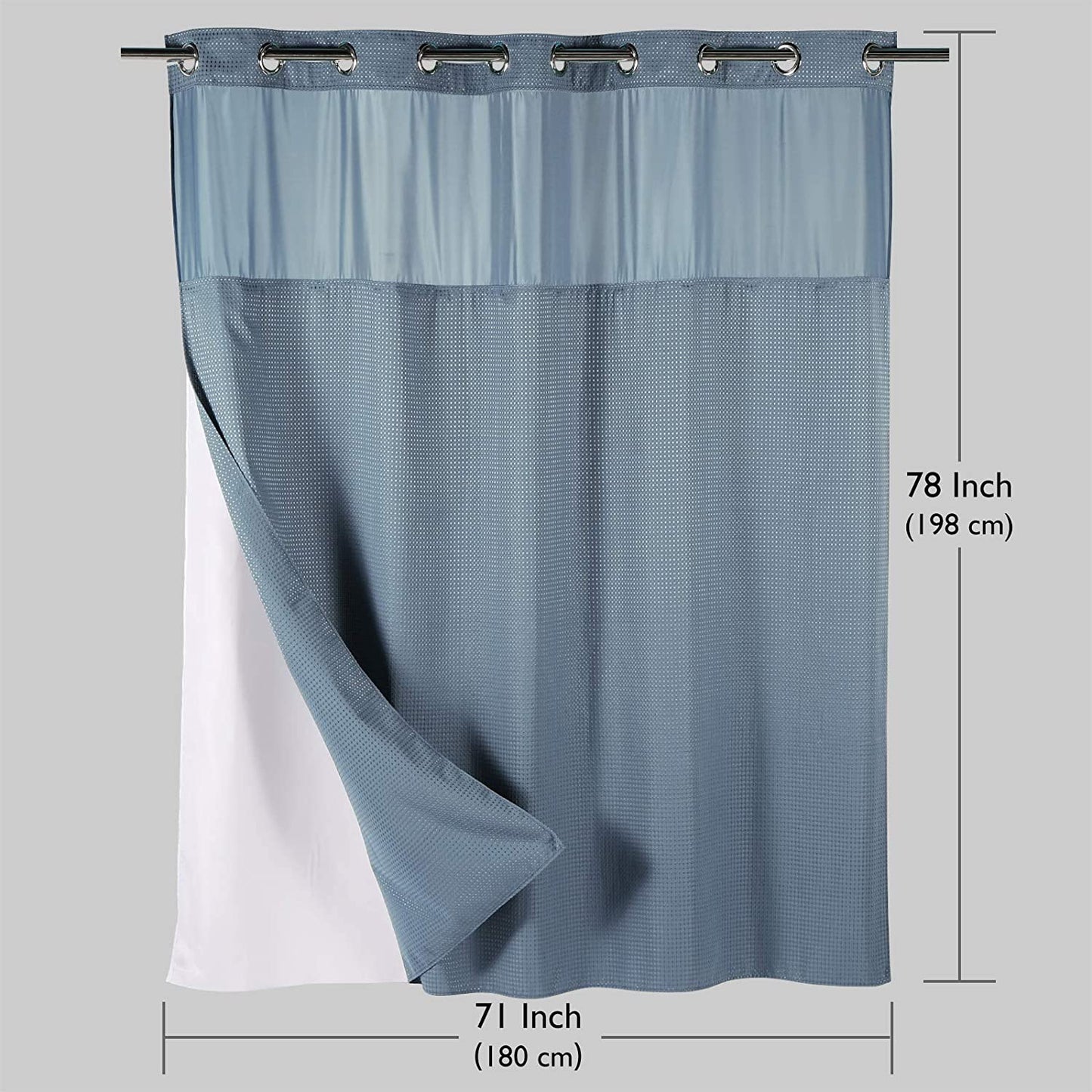 SnapHook Waffle Weave Fabric Shower Curtain with Snap-in Liner | 71WX78L, Vintage Blue