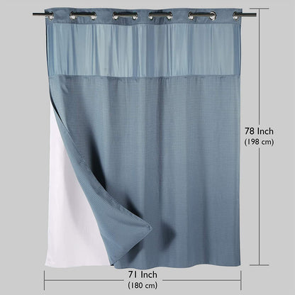 SnapHook Waffle Weave Fabric Shower Curtain with Snap-in Liner | 71WX78L, Vintage Blue