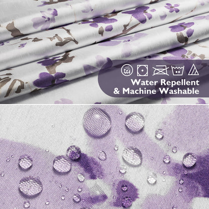 Lagute SnapHook Hook Free Shower Curtain with Snap-in Liner, 71Wx74L, Purple Blossom