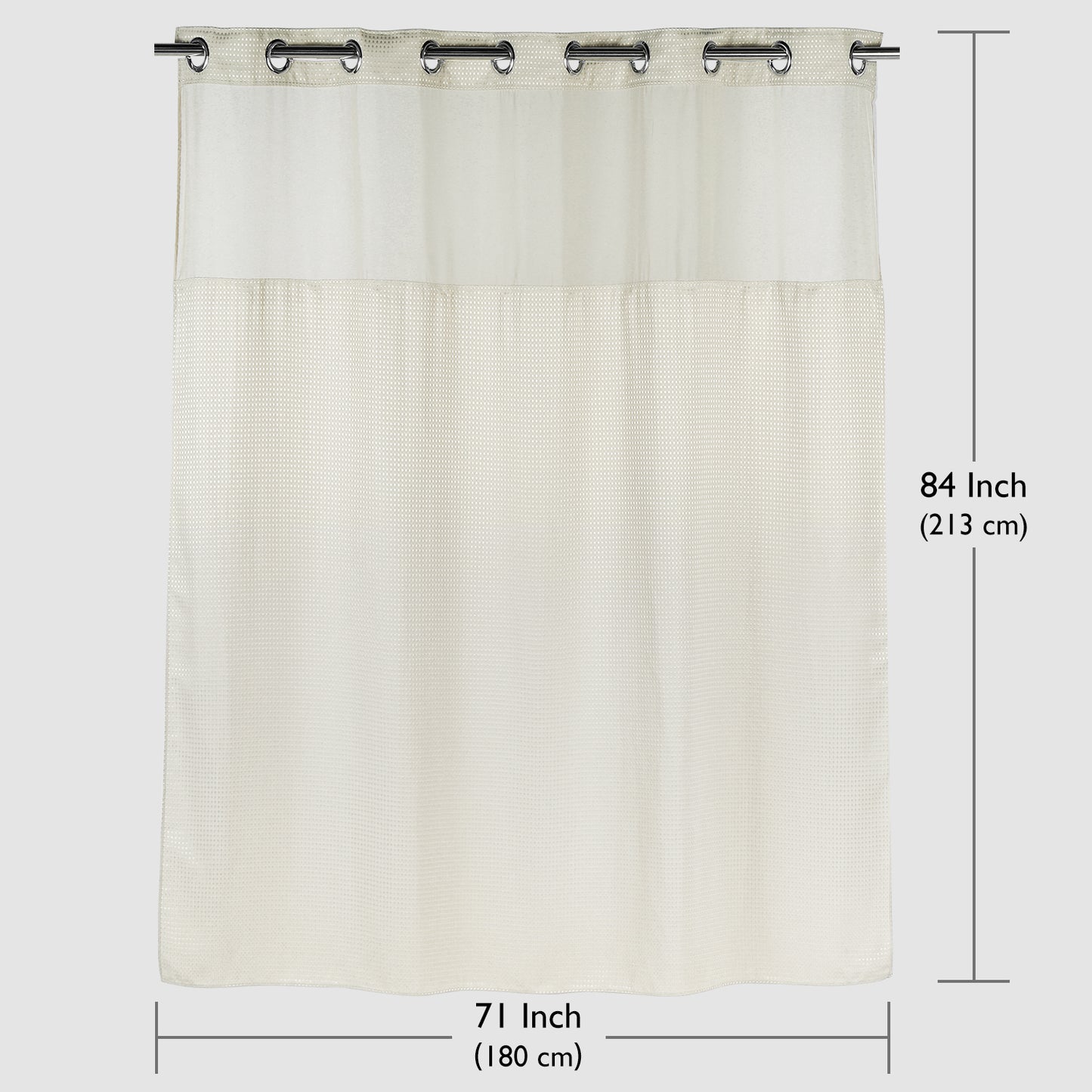 SnapHook Waffle Weave Fabric Shower Curtain with Snap-in Liner | Cream