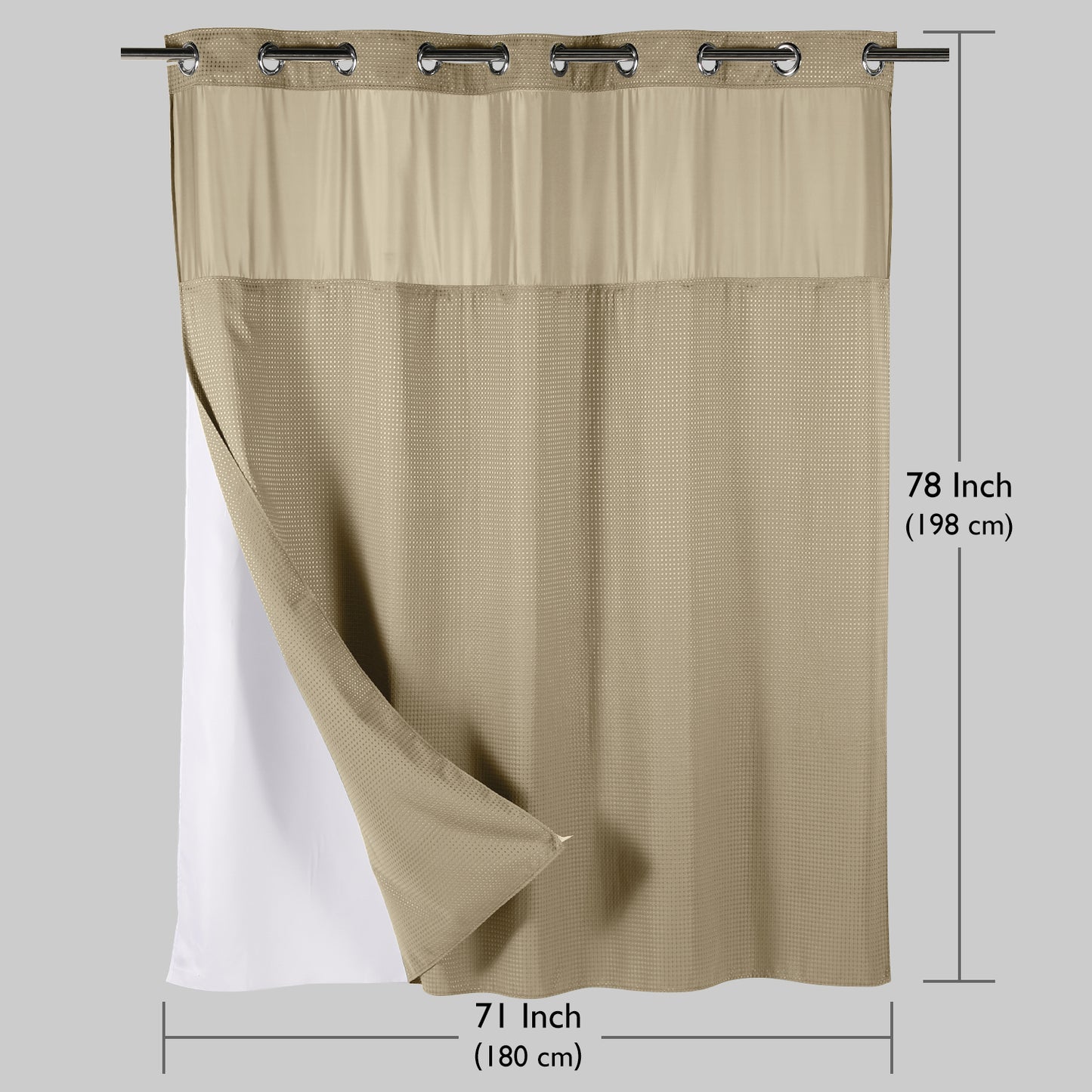 SnapHook Waffle Weave Fabric Shower Curtain with Snap-in Liner | 71WX78L, Beige