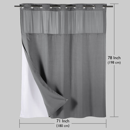 SnapHook Waffle Weave Fabric Shower Curtain with Snap-in Liner | 71WX78L, Light Gray