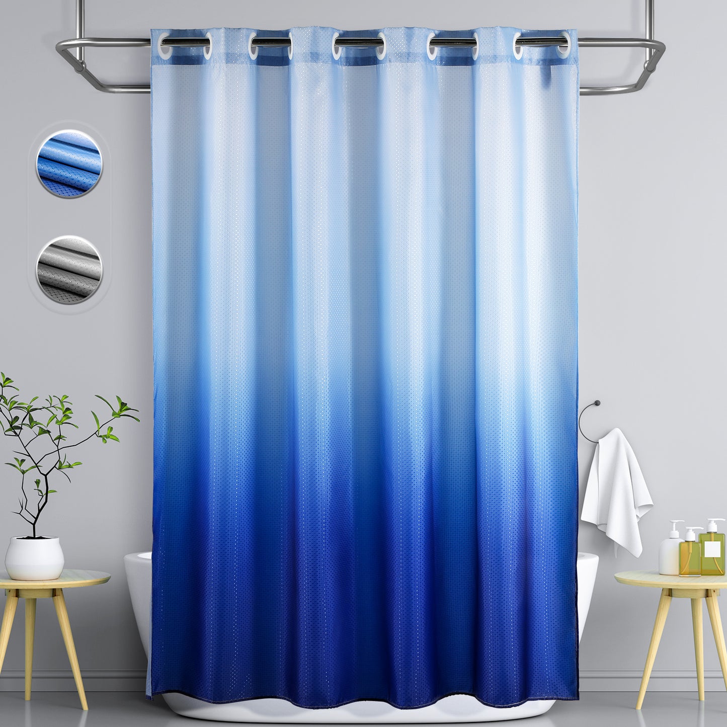 CozyHook Ombre Shower Curtain| 72Wx72L, Blue Gradient