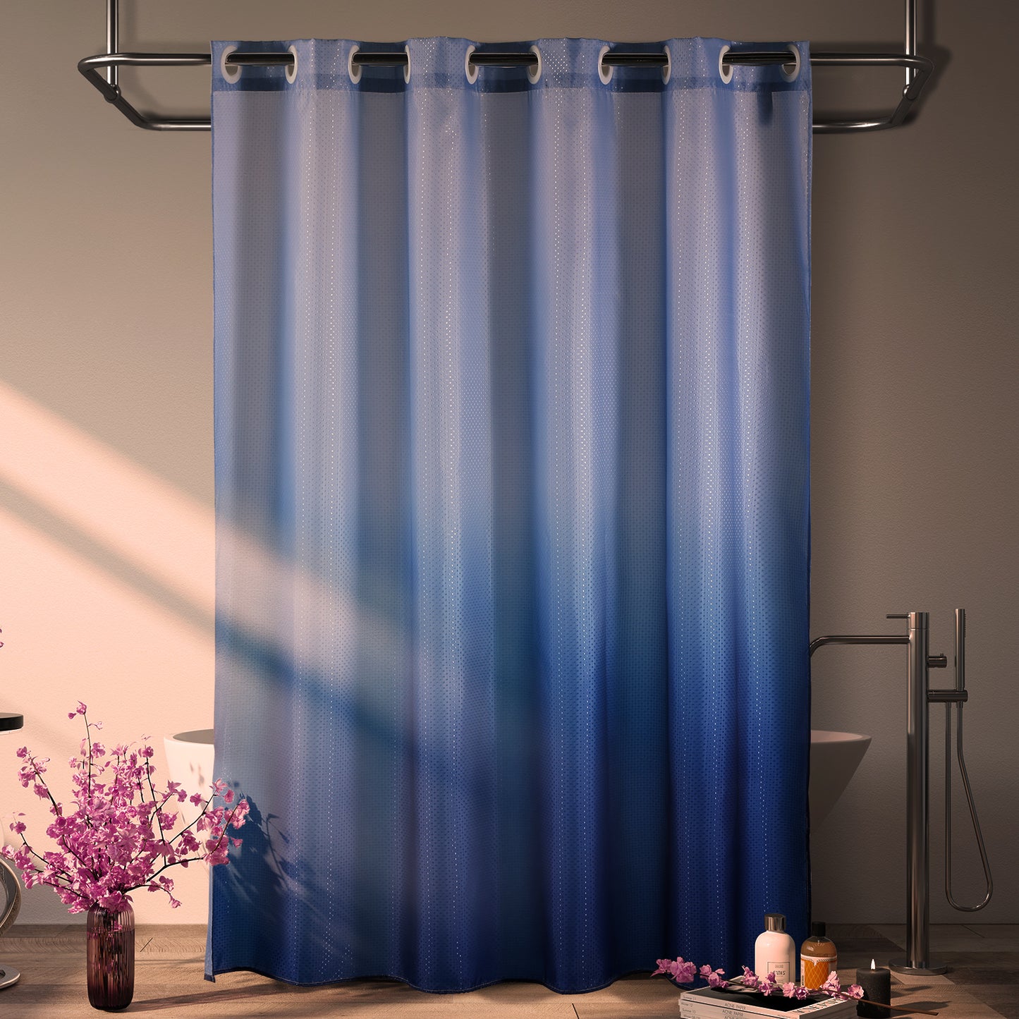 CozyHook Ombre Shower Curtain| 72Wx72L, Blue Gradient