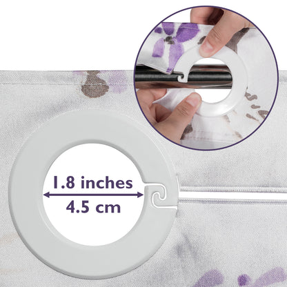 Lagute SnapHook Hook Free Shower Curtain with Snap-in Liner, 71Wx74L, Purple Blossom