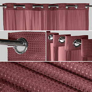 SnapHook Waffle Weave Fabric Shower Curtain with Snap-in Liner | 71WX78L, Wine Red