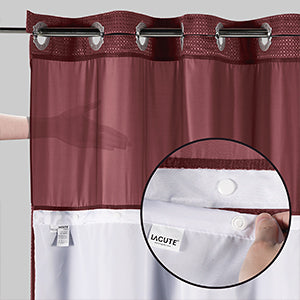 SnapHook Waffle Weave Fabric Shower Curtain with Snap-in Liner | 71WX78L, Wine Red