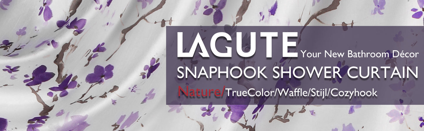 Lagute SnapHook Hook Free Shower Curtain with Snap-in Liner, 71Wx74L, Purple Blossom