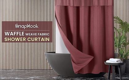 SnapHook Waffle Weave Fabric Shower Curtain with Snap-in Liner | 71WX78L, Wine Red