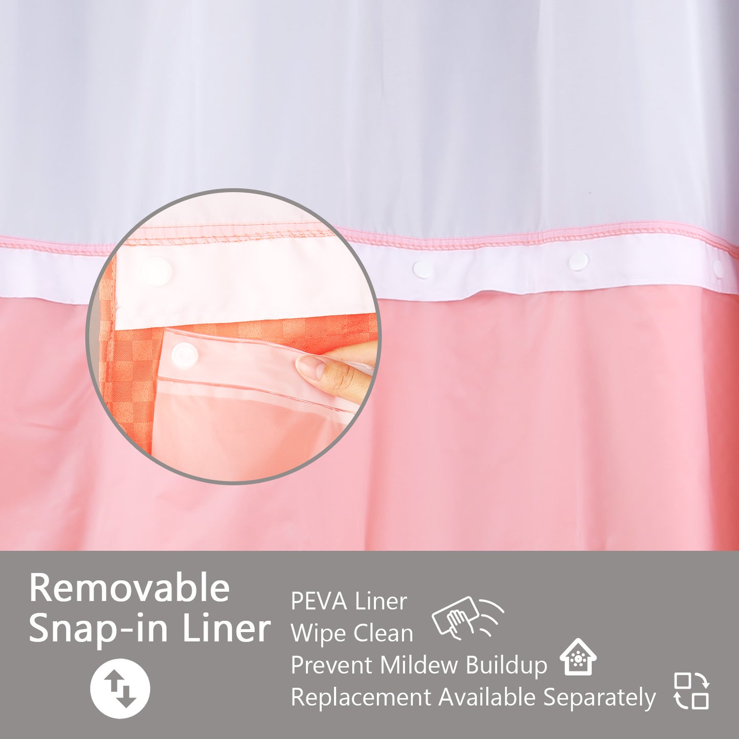 Snaphook TrueColor Shower Curtain, Coral