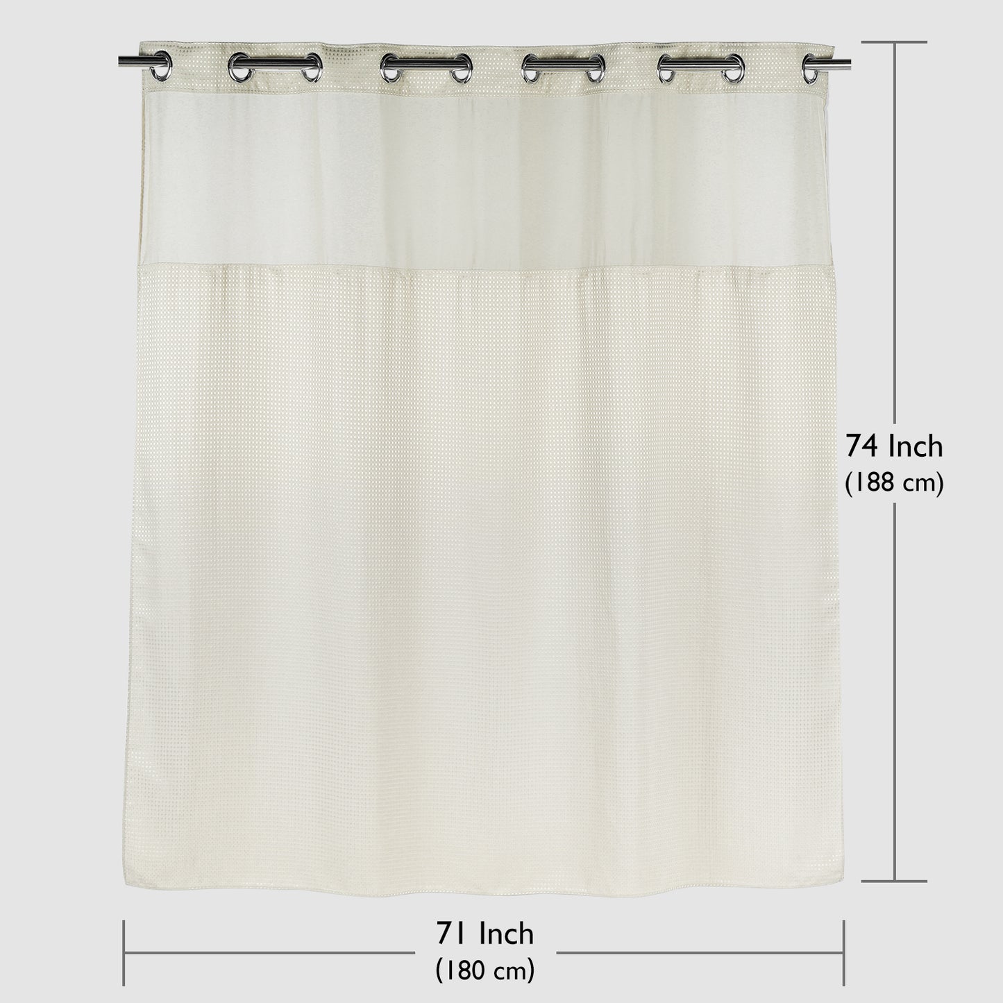 SnapHook Waffle Weave Fabric Shower Curtain with Snap-in Liner | Cream