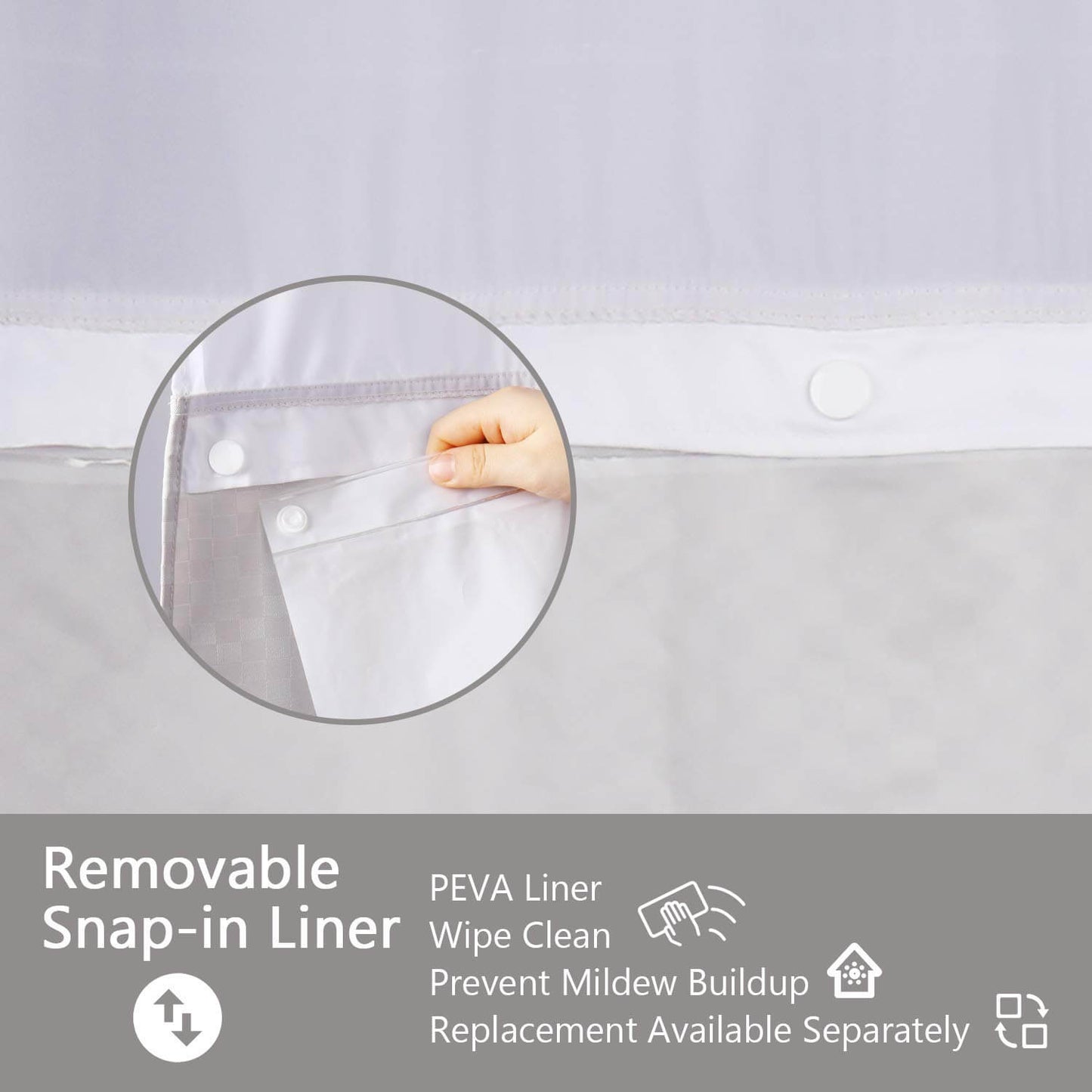 Lagute Snaphook TrueColor Hookless Shower Curtain Light Grey 6